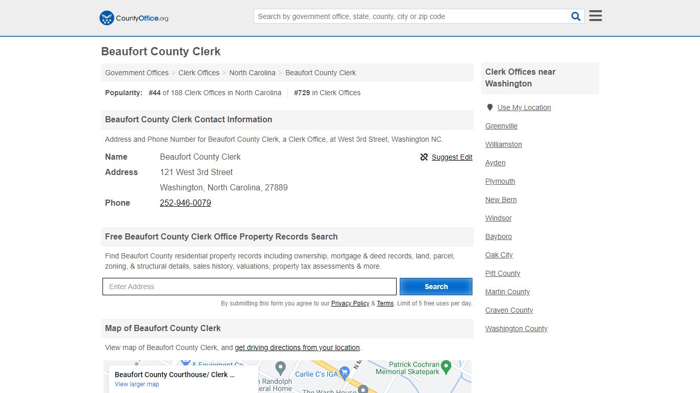 Beaufort County Clerk - Washington, NC (Address and Phone)